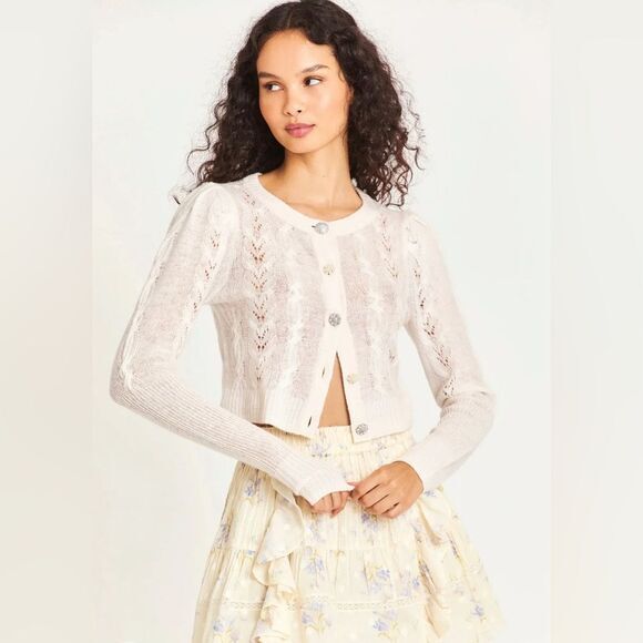 LoveShackFancy‎ Birch Cashmere and Wool Cardigan Size Large Delicate Knit - Picture 1 of 12